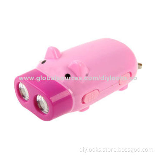 Cute Pink Pig-shaped Emergency LED Hand Pressed Flashlight, OEM Orders Welcomed